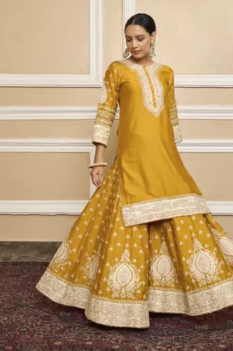 Raina glaze mustard sharara set