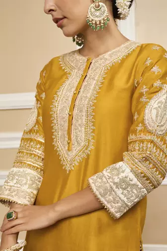 Raina glaze mustard sharara set