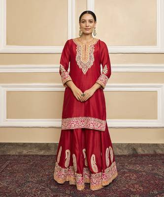 Amira deep red sharara set 5