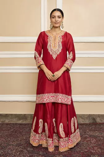 Amira deep red sharara set