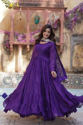 Purple Designer Fully Flair Gown With Georgette and Embroidered Dupatta  1