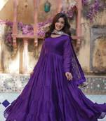 Purple Designer Fully Flair Gown With Georgette and Embroidered Dupatta 