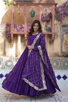 Purple Designer Fully Flair Gown With Georgette and Embroidered Dupatta  4