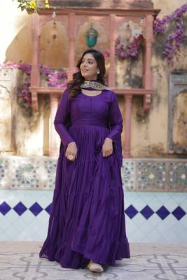 Purple Designer Fully Flair Gown With Georgette and Embroidered Dupatta  5