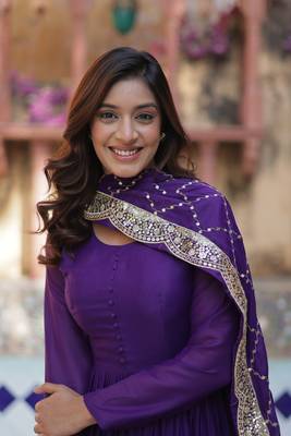 Purple Designer Fully Flair Gown With Georgette and Embroidered Dupatta  6