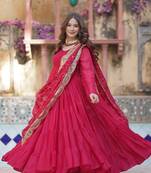 Pink  Designer Fully Flair Gown With Georgette and Embroidered Dupatta 