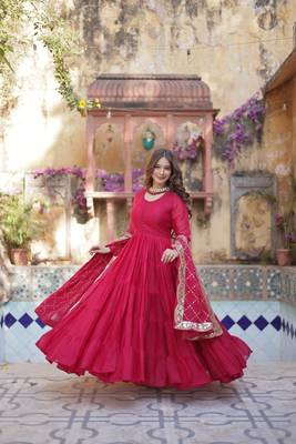 Pink  Designer Fully Flair Gown With Georgette and Embroidered Dupatta  6
