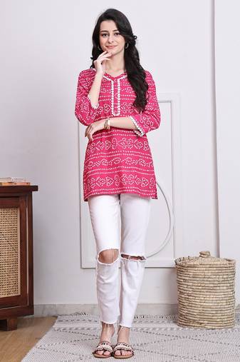 women's cotton bandhani printed tunic