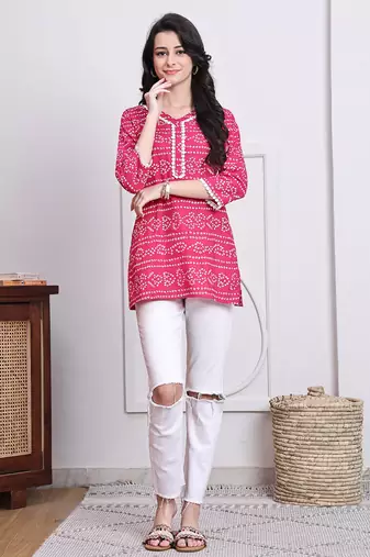 women's cotton bandhani printed tunic