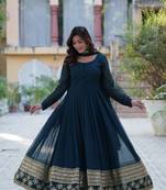 Teal green designer readymade long kurti  with Embroidery Sequins-work