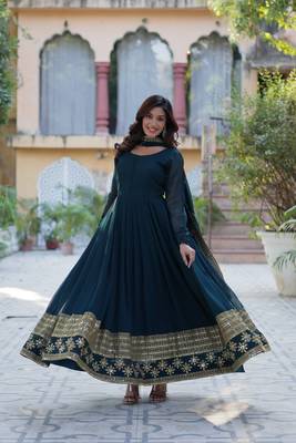 Teal green designer readymade long kurti  with Embroidery Sequins-work 3