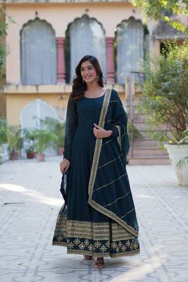 Teal green designer readymade long kurti  with Embroidery Sequins-work 6