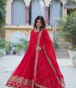 Red designer readymade long kurti  with Embroidery Sequins-work