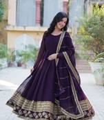 Wine designer readymade long kurti  with Embroidery Sequins-work