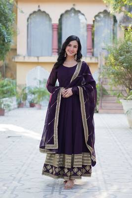 Wine designer readymade long kurti  with Embroidery Sequins-work 3