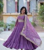 Onion pink Designer Fully Flair Gown With Georgette and Embroidered Dupatta 