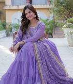 Purple Designer Fully Flair Gown With Georgette and Embroidered Dupatta 