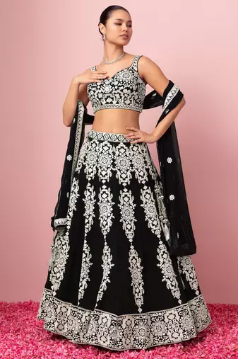 black sequins georgette lehenga set choli with dupatta