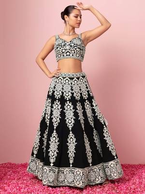 black sequins georgette lehenga set choli with dupatta 4
