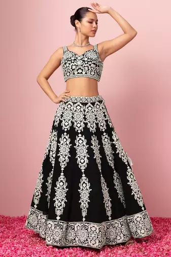 black sequins georgette lehenga set choli with dupatta
