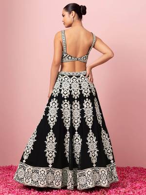 black sequins georgette lehenga set choli with dupatta 5