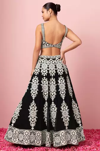 black sequins georgette lehenga set choli with dupatta