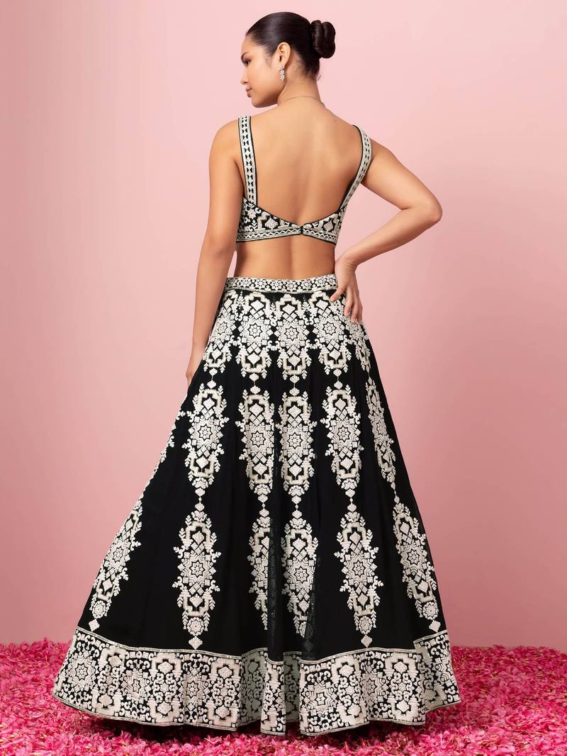 Wonderful Black Sequins Georgette Sangeet Wear Lehenga Choli