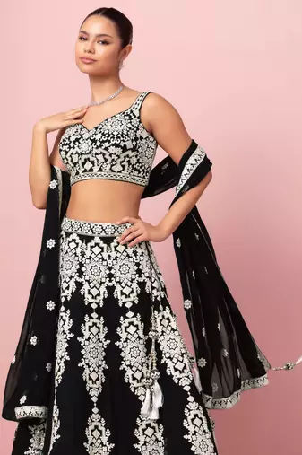 black sequins georgette lehenga set choli with dupatta