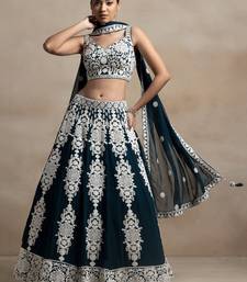  green sequins georgette wedding lehenga set choli with dupatta with dupatta