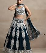  green sequins georgette wedding lehenga set choli with dupatta with dupatta