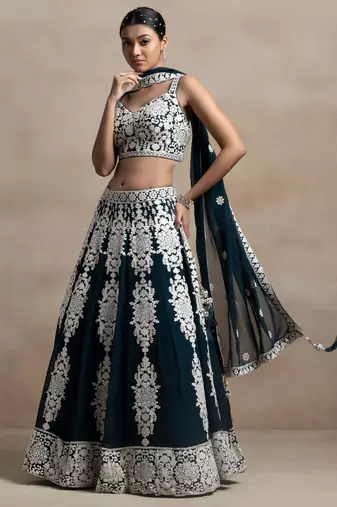 green sequins georgette wedding lehenga set choli with dupatta with dupatta