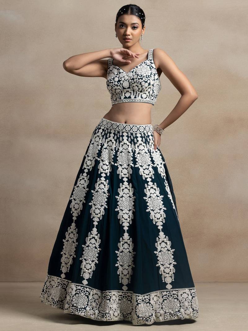 Lovely Green Sequins Georgette Wedding Lehenga Choli With Dupatta