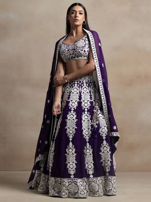 purple sequins georgette wedding lehenga set choli with dupatta with dupatta 1
