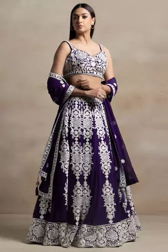purple sequins georgette wedding lehenga set choli with dupatta with dupatta