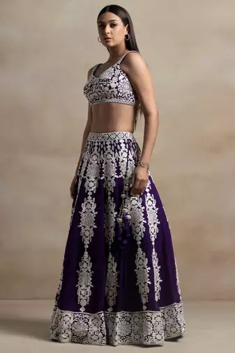 purple sequins georgette wedding lehenga set choli with dupatta with dupatta