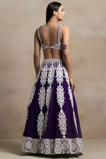 purple sequins georgette wedding lehenga set choli with dupatta with dupatta