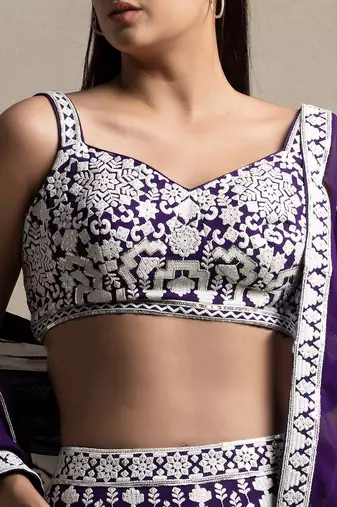 purple sequins georgette wedding lehenga set choli with dupatta with dupatta