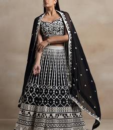 magnetic black sequins georgette wedding lehenga set choli with dupatta with dupatta