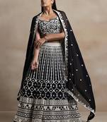 magnetic black sequins georgette wedding lehenga set choli with dupatta with dupatta
