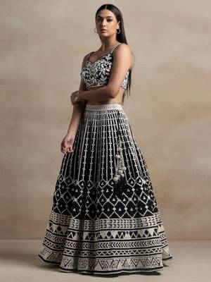 magnetic black sequins georgette wedding lehenga set choli with dupatta with dupatta 3