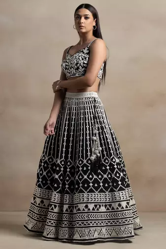 magnetic black sequins georgette wedding lehenga set choli with dupatta with dupatta