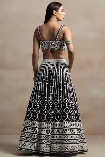 magnetic black sequins georgette wedding lehenga set choli with dupatta with dupatta