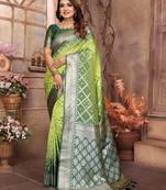 Light green kochi art silk blend with beautiful checks weaving saree with blouse
