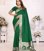 Dark green banarasi art silk blend with beautiful gala weaving saree with blouse