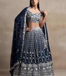 Precious Blue Sequins Georgette Wedding Lehenga Choli With Dupatta