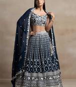 Precious Blue Sequins Georgette Wedding Lehenga Choli With Dupatta