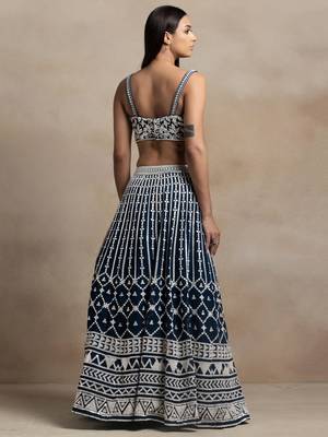 Precious Blue Sequins Georgette Wedding Lehenga Choli With Dupatta 3