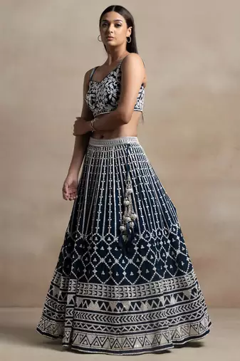 Precious Blue Sequins Georgette Wedding Lehenga Choli With Dupatta