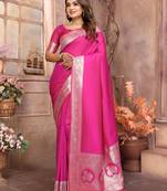 Dark pink banarasi art silk blend with beautiful gala weaving saree with blouse