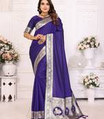 Purple banarasi art silk blend with beautiful gala weaving saree with blouse
